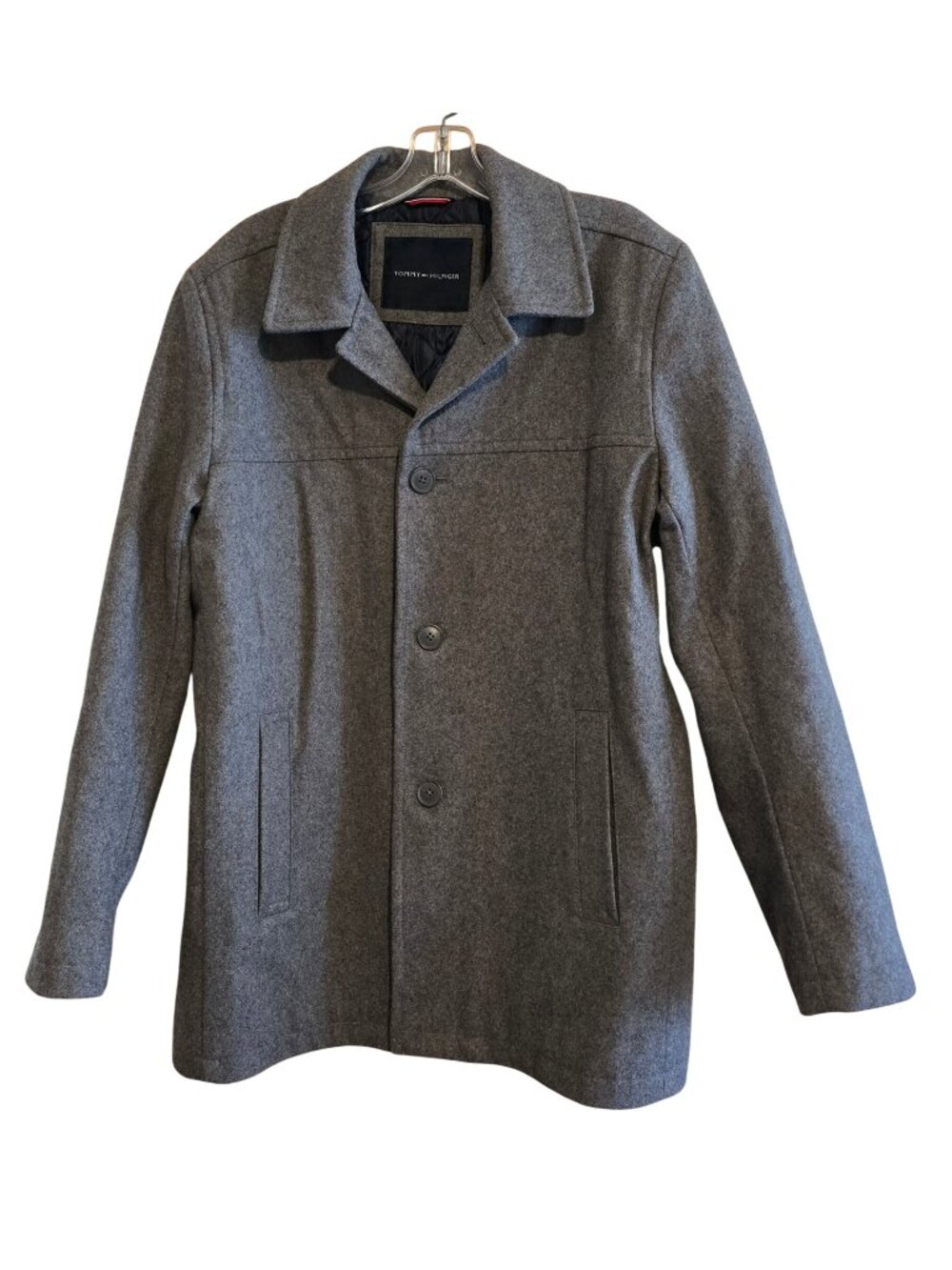 Tommy Hilfiger Mens Grey Wool Blend Peacoat warm winter old money classic